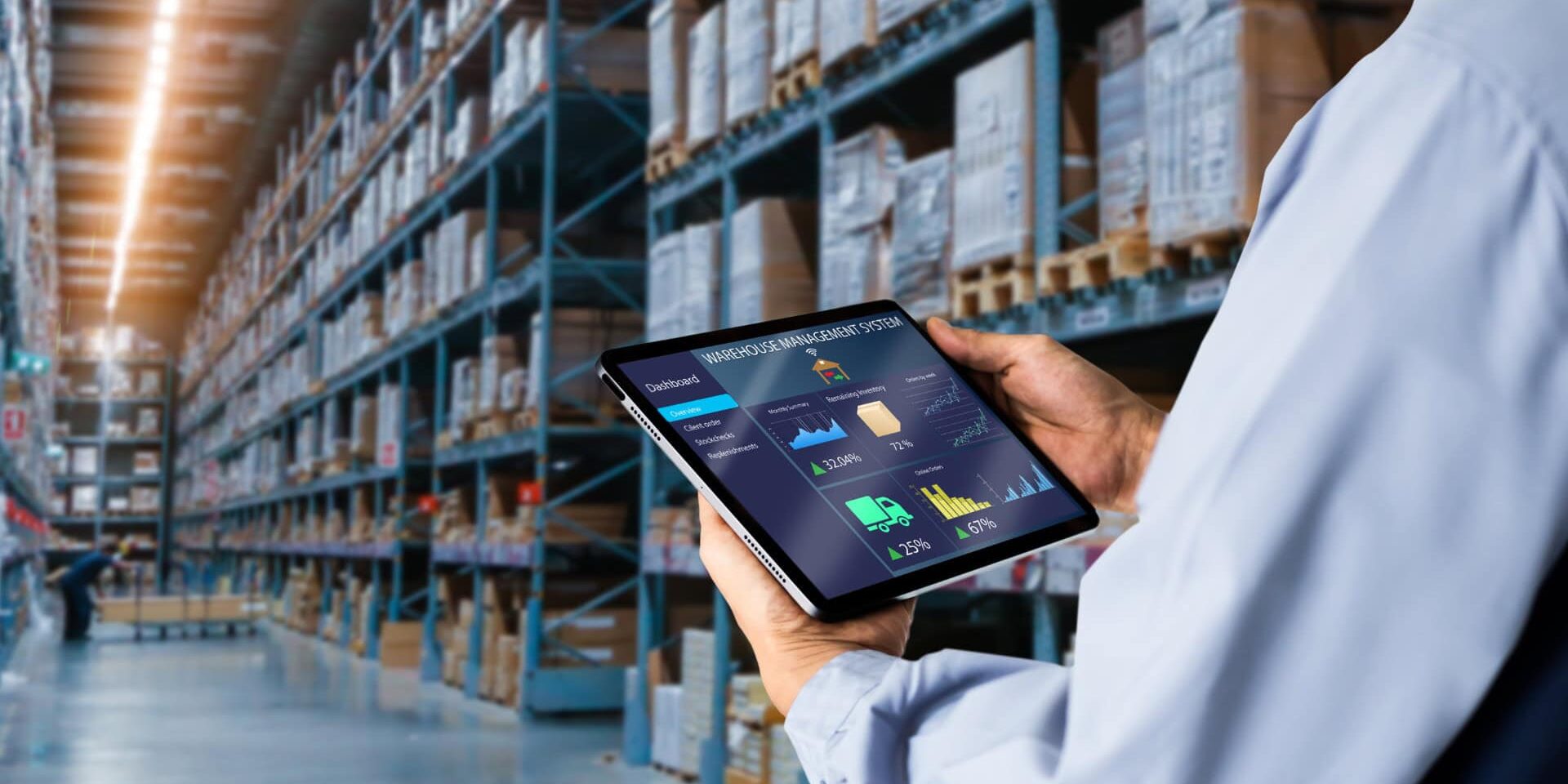 inventory management Warehouse manager using tablet for inventory management